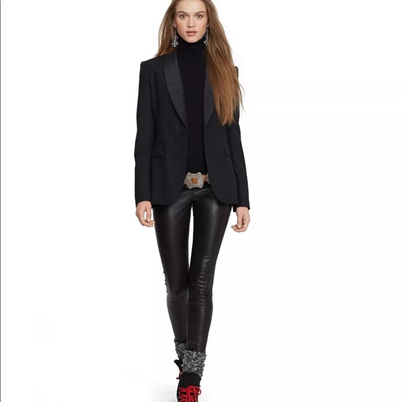 Polo Ralph Lauren Stretch Lamb Leather Black Skinny Pull On Pants NWT - Picture 2 of 9